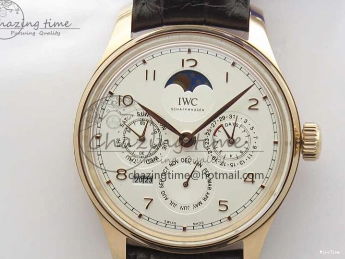 MIROTIME 0308 Compact Portugieser Perpetual Calendar IW503302 RG V9F 1:1 Best Edition White Dial on Brown Leather Strap A 7113